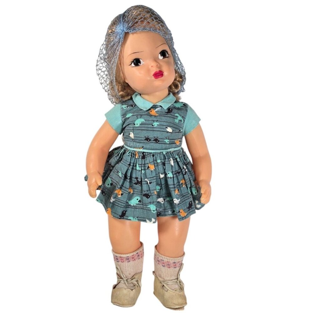 Terri Lee Doll 1950s Blonde Saran Wig Party Dress Bird Print 50s Vintage Baby